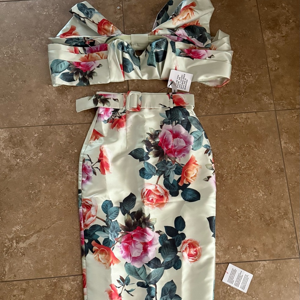 ASOS One Shoulder Floral Dress in Cream and Pink